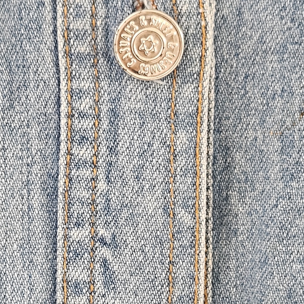 Boho Retro Western Cow Girl Denim Shirt Dress Button Front Plaid Accent Size S - Picture 6 of 13